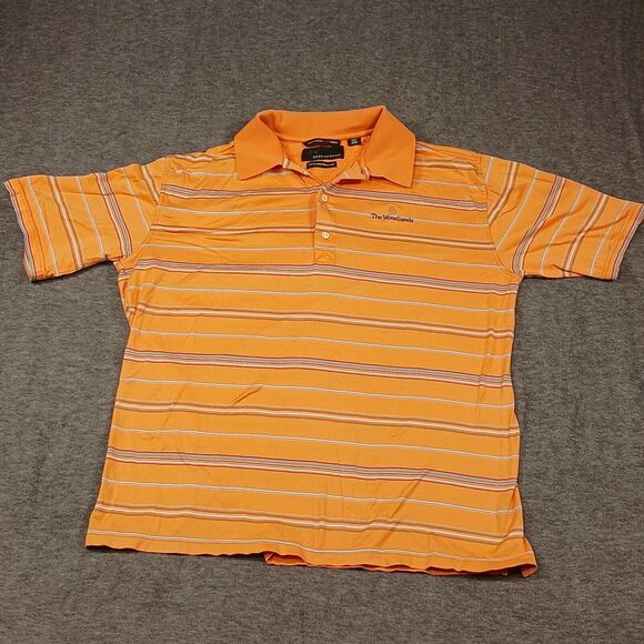 Greg‎ Norman Polo Shirt Adult Med Orange Stripe 60/2 Double Mercerized Golf Mens - Picture 1 of 8